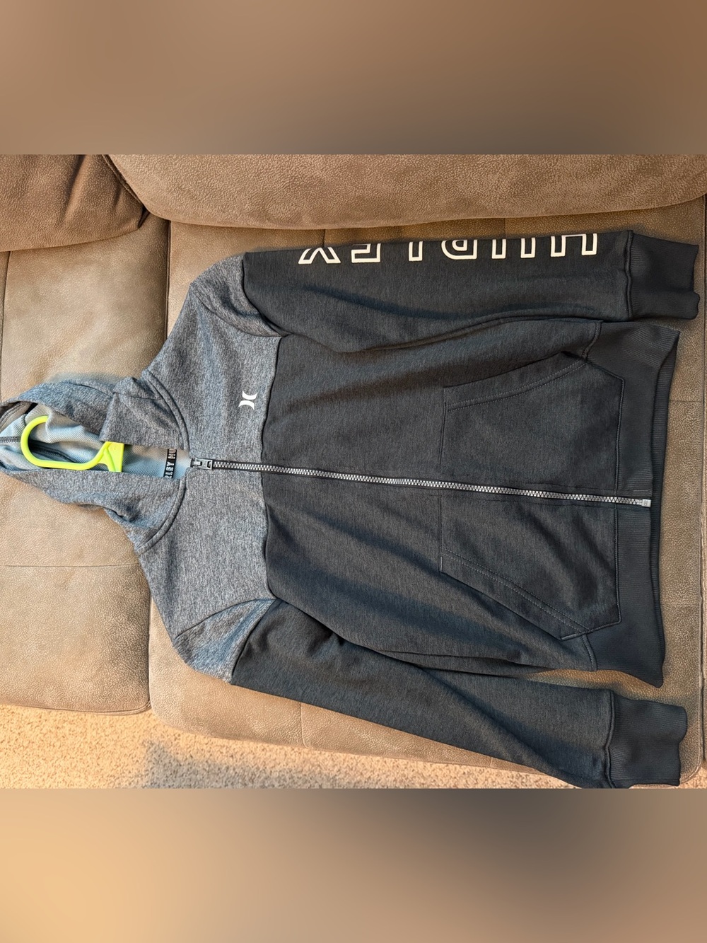 Hurley Boys Gray Lightweight Shirt Jacket with Neon Yellow Trim